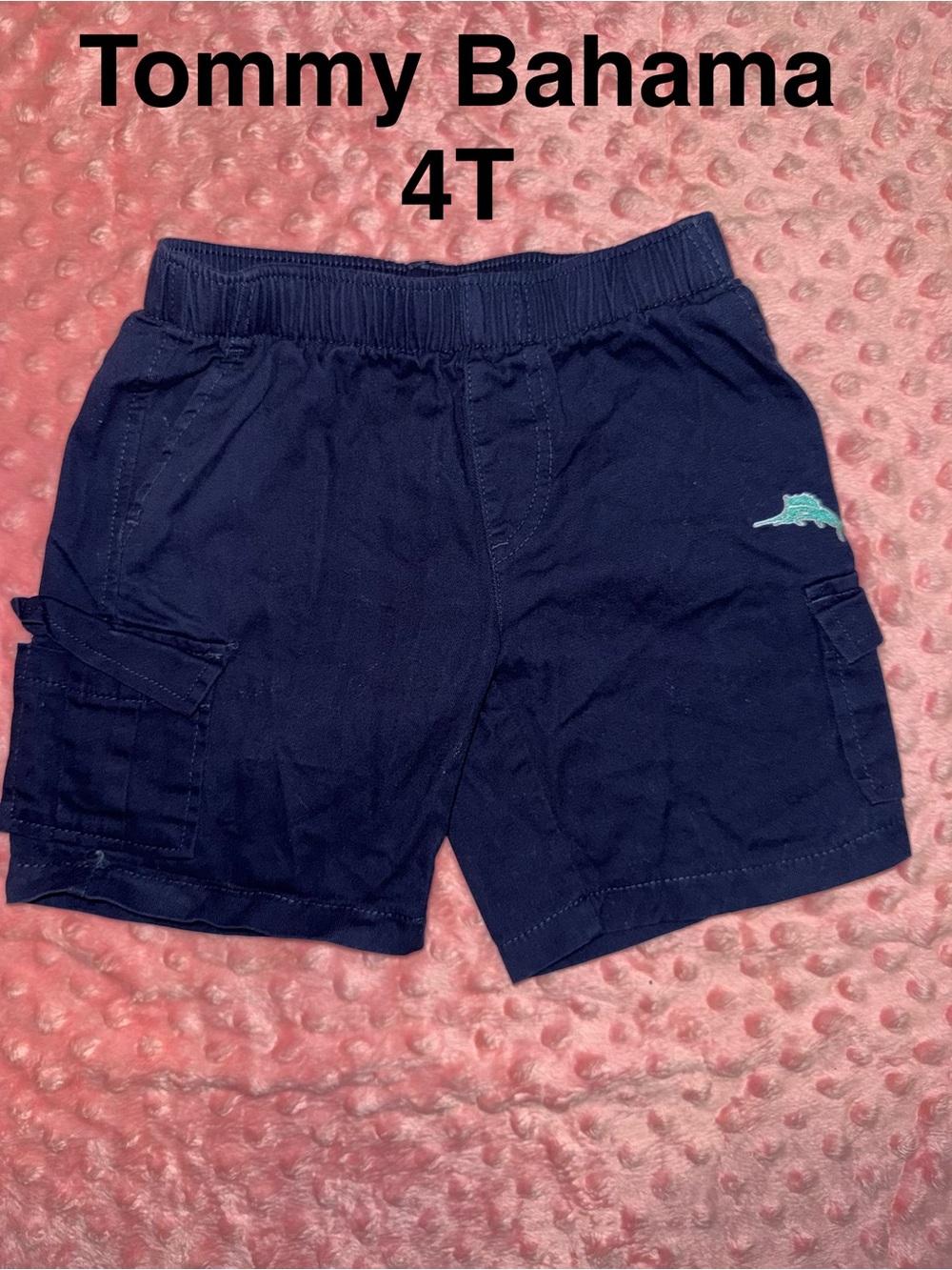 Tommy Bahama Navy Toddler Cargo Shorts with Seafoam Dolphin Logo - 4T